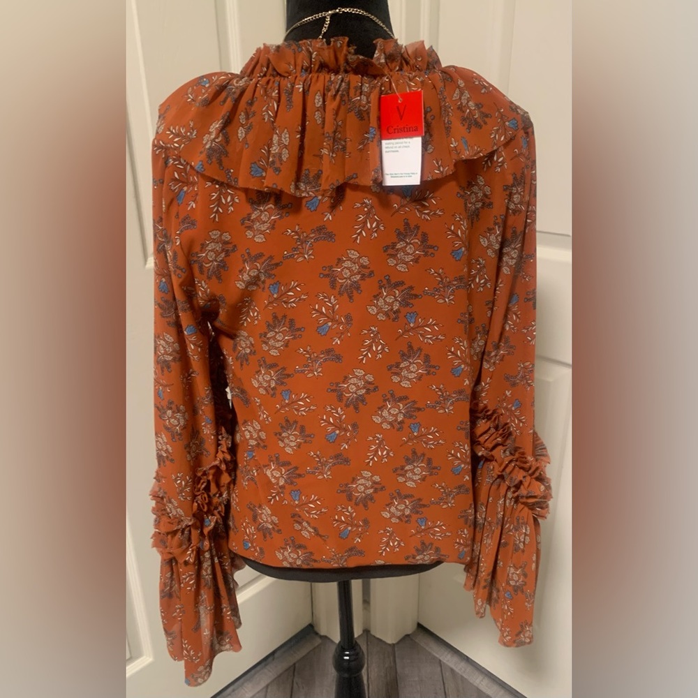 NWT V CRISTINA Ruffle V-Neck Bohemian Blouse - Picture 3 of 7
